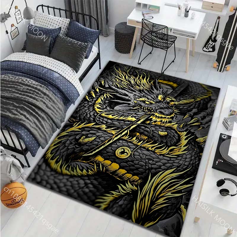 1PC Black Dragon Flames, Fierce Carpet for Living Room Bedroom Sofa Home Decor Rus Non-slip Floor Mat Luxury Gift Multiple Sizes