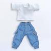 niannyyhouse OB11 Size Obitsu Doll 11cm Body T-Shirt + Pants 2-Piece Set, Plain T-Shirt, Doll Clothes, Overalls, 112 BJD Doll Clothes (White + Blue)