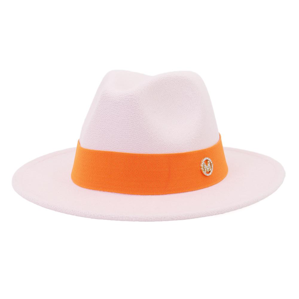 Formal Wide Brim Felt Fedora Hat Wool Ladies Party Wedding Church Hat M Letter Ribbon Panama Sombrero Jazz Cap