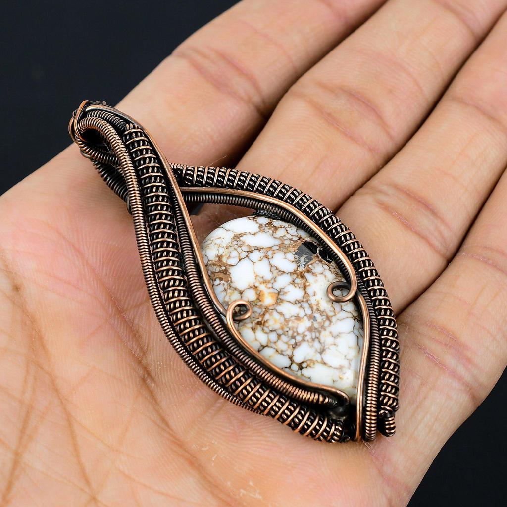 Wild Horse Gemstone Pure Copper Wire Wrapped Designer Handmade Pendant Jewelry For Her