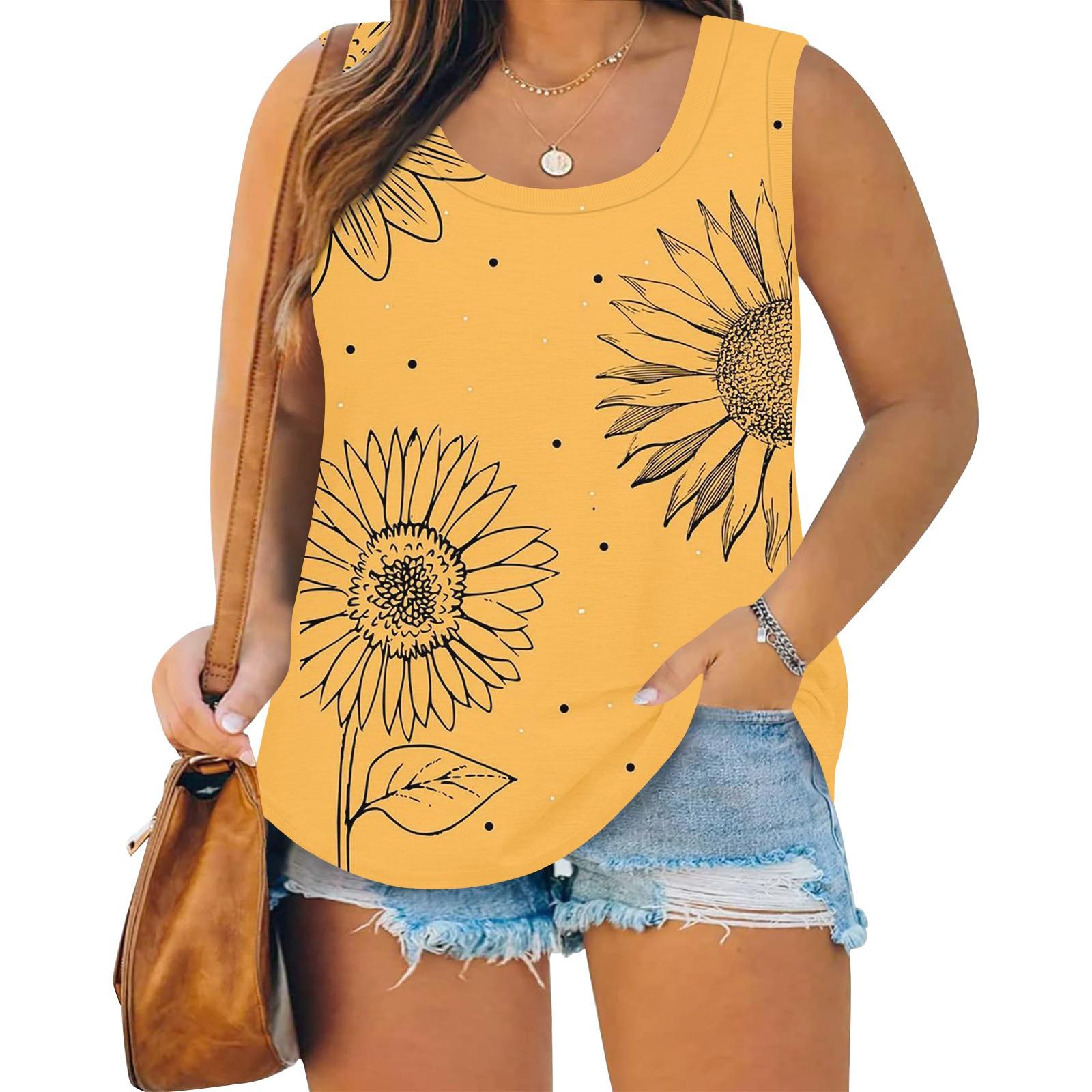 

Женский летний жилет большого размера с круглым вырезом, свободная рубашка, повседневный топ без рукавов XL жёлтый