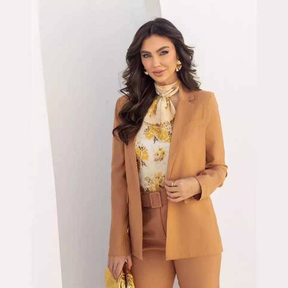 2024 Autumn Women's High-end Solid Color Commuter Suit & Long Pants Two-piece Set
