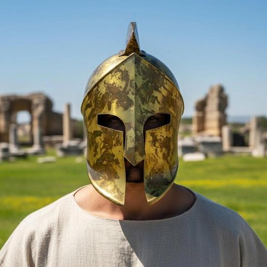 Handmade Spartan Corinthian Helmet Antique Brass Finish, Medieval Greek Warrior 300 Movie Helmet for Cosplay