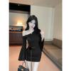 One-word shoulder horn sleeve purple dress women's autumn and winter sexy hip-wrapped mom skirt socialite shows body inside skirt
