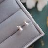 Mini Zodiac Rabbit Ear Studs, S925 Sterling Silver, White Gold-Plated
