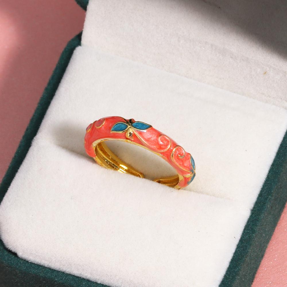 Neuer Modischer Emaille-Blumen-Dünner Offener Ring für Damen Vintage Metall Tropföl Verstellbare Fingerringe Hochzeits Schmuck
