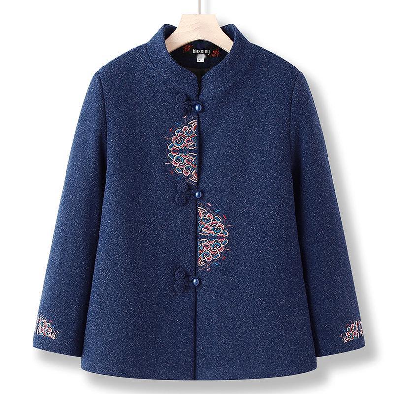 Warm Fleece-Lined Tang Suit Jacket for Women - Ideal for Grandma, Mother, or Middle-Aged Ladies in Spring, Autumn, and Winter.