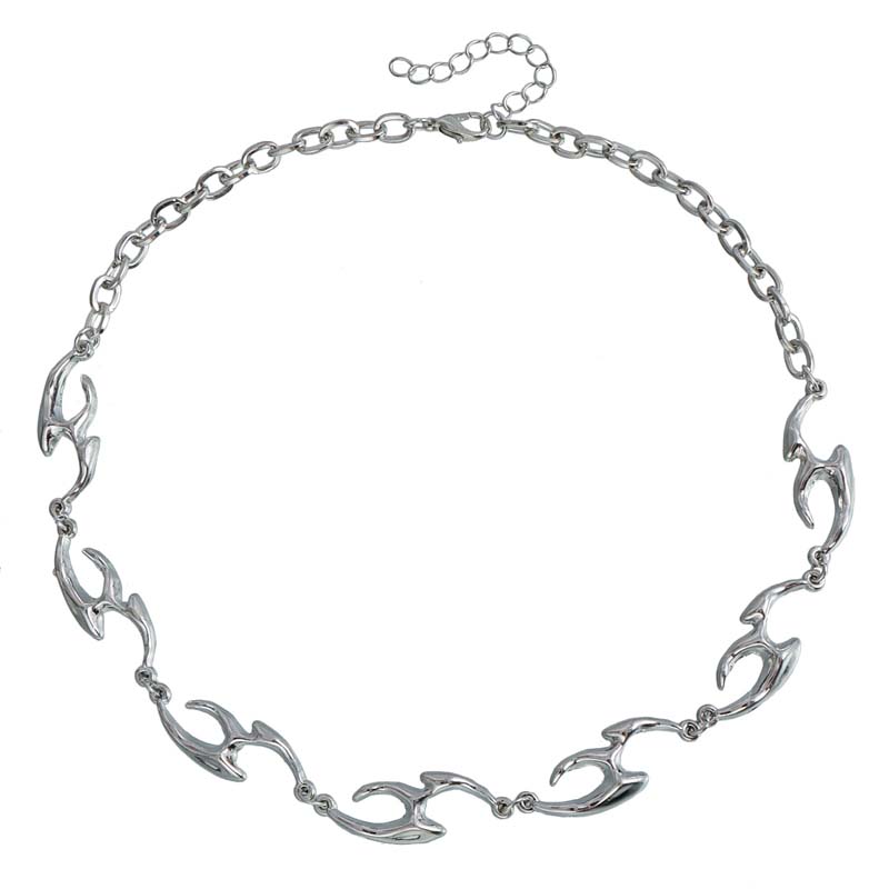 New Punk Silver Color Thorny Choker Necklace for Women Men Hip Hop Rock Metal Irregular Flame Shape Necklaces Jewelry
