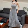 Sexy Low Collar Spaghetti Strap Dress Women Slim Fit Black Long Beach Dresses Woman Buttons Sleeveless Maxi Sundress