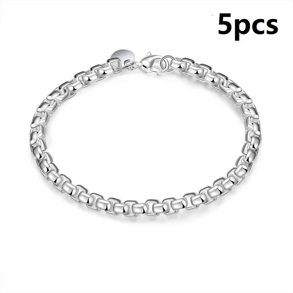 5pcs Fashion Silver Plated Bracelet,Stylish Geometric Shape Wrist Accessories,Elegant All-Match Link Bracelet For Women Gift