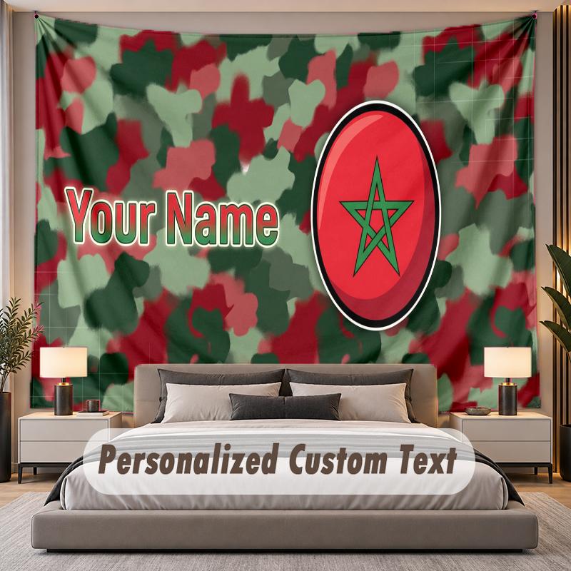 Custom Name Text Tapestry Morocco Football Personalized Polyester Wall Tapestry For Bedroom And Room