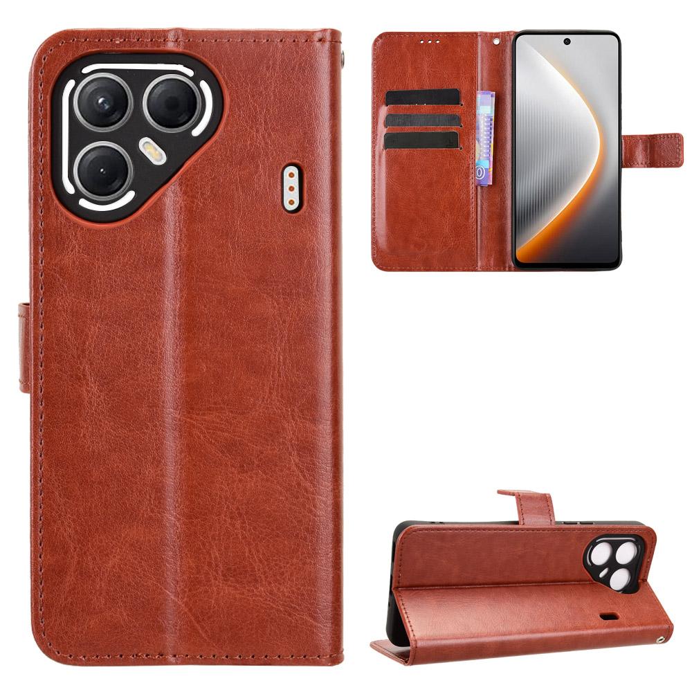 For TECNO Pova 7 5G PU Leather Case with Strap Crazy Horse Texture Phone Wallet Cover