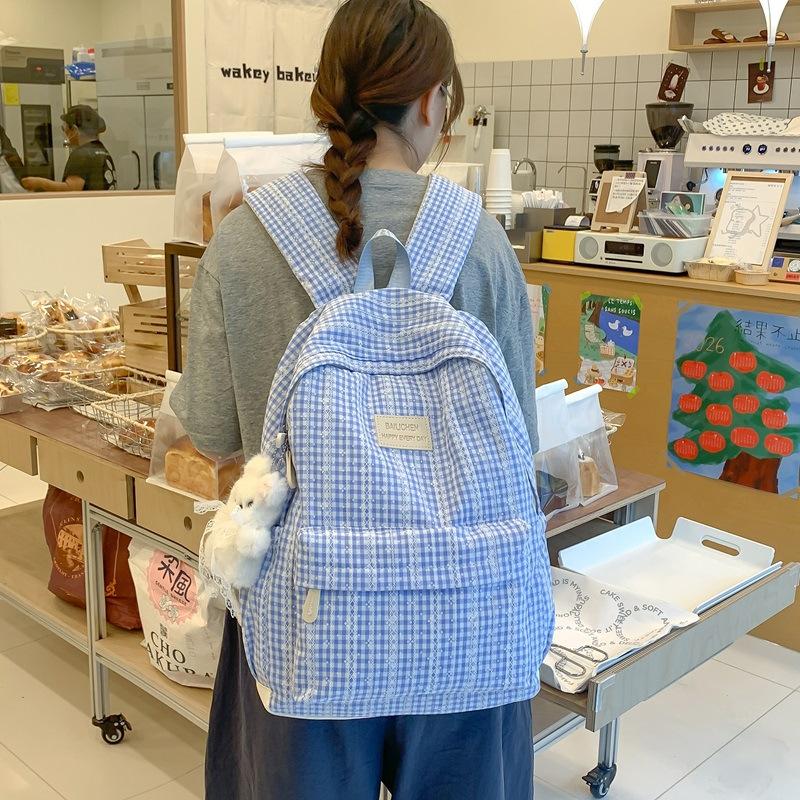 Schoolbag Pastoral Bag Small Fresh Plaid Summer Leisure Backpack 1011 New Literary and Artistic Fan Girl Travel Small Backpack