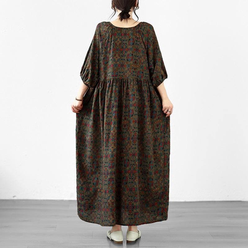 Krátký rukáv Plus size Bavlněné vintage květinové nové šaty pro ženy ležérní volné dlouhé letní šaty