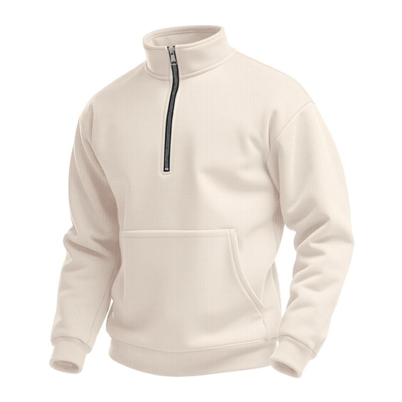 European and American cross-border men's waffle autumn casual outdoor turtleneck half-zipper pocket pullover long-sleeved sweater