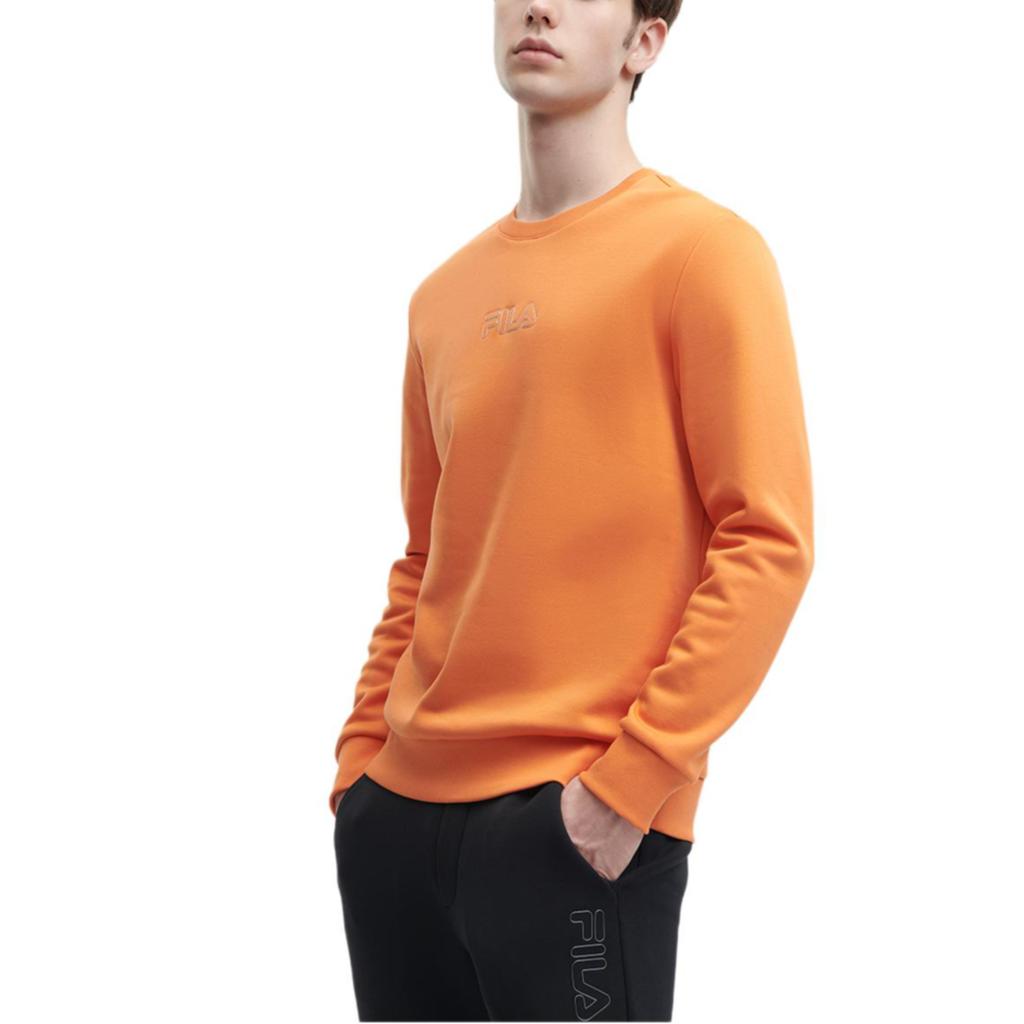 FILA Official 2023 Winter New Knit Pullover Fashion Simple Basic Casual Sweatshirt Men sweatshirt Jam-Orange F11M348208F-OR