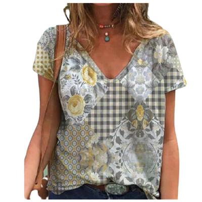 Street Fashion Sommer Neu Damen Top Bedrucktes V-Ausschnitt Kurzarm T-Shirt 3D T-Shirt