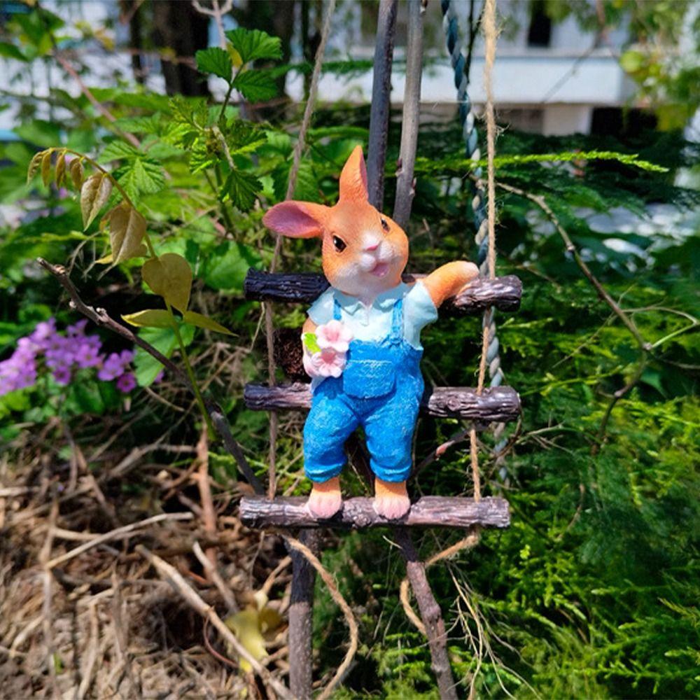 Cute Rabbit Tree Hanging Cartoon Animal Sculpture Crafts Miniatures Figurine  Valentine's Day