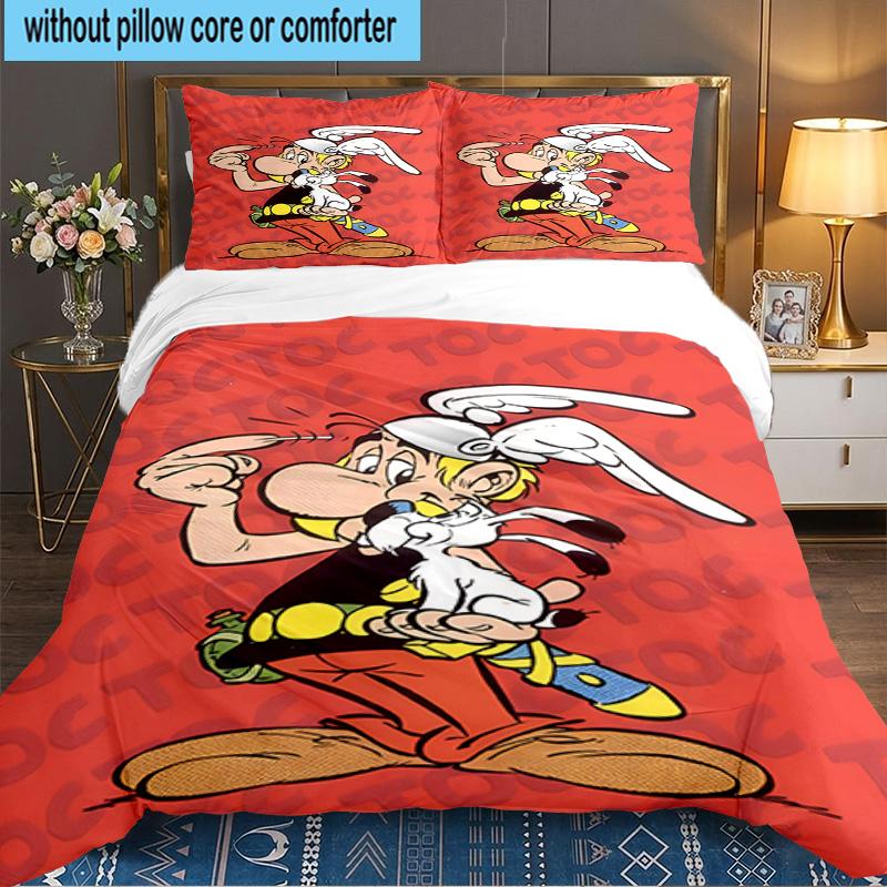 Asterix Freunde 3-teiliges Bettwäsche-Set, Enthält 1 Bettbezug und 2 Kissenbezüge, Perfektes Geschenk für Weihnachten, Ideal für Schlafzimmer, Wohnheim