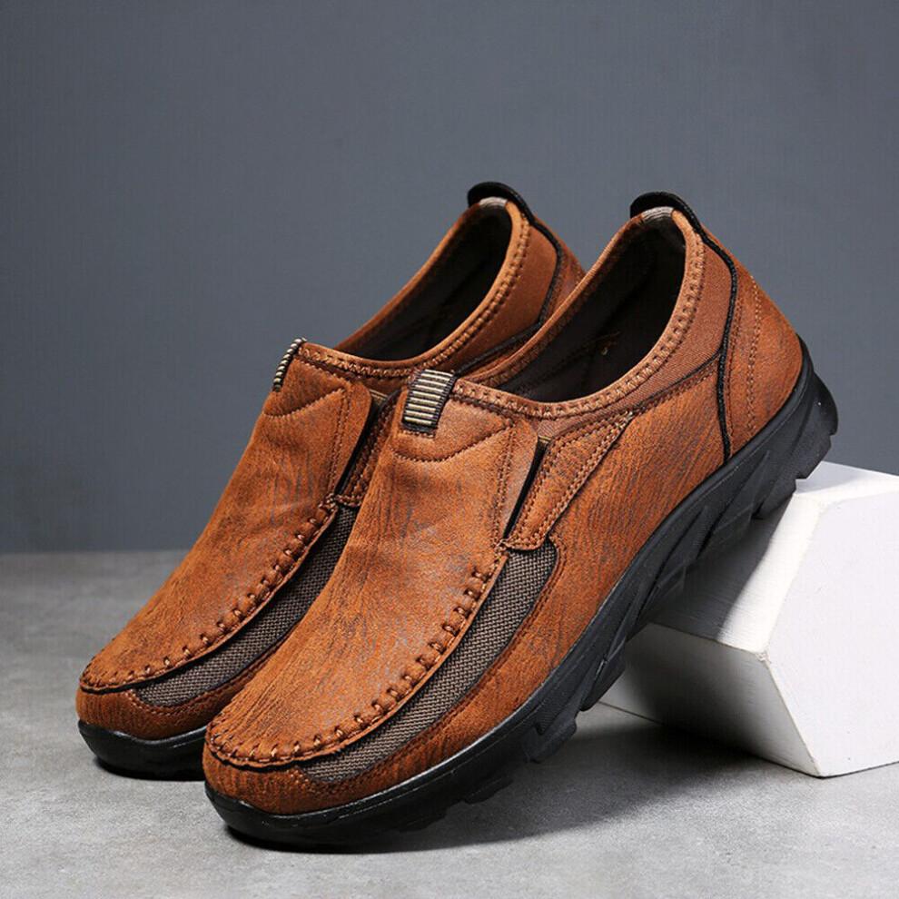 Men's Leather Slip-On Walking Shoes, Driving Moccasin Comfort Casual Trainers