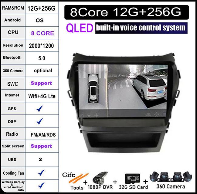 9 lnch For Hyundai Santa Fe 3 Grand lX45 2013-2016 Car Carplay Video Player GPS IPS Navigation Multimedia Stereo 4G LET