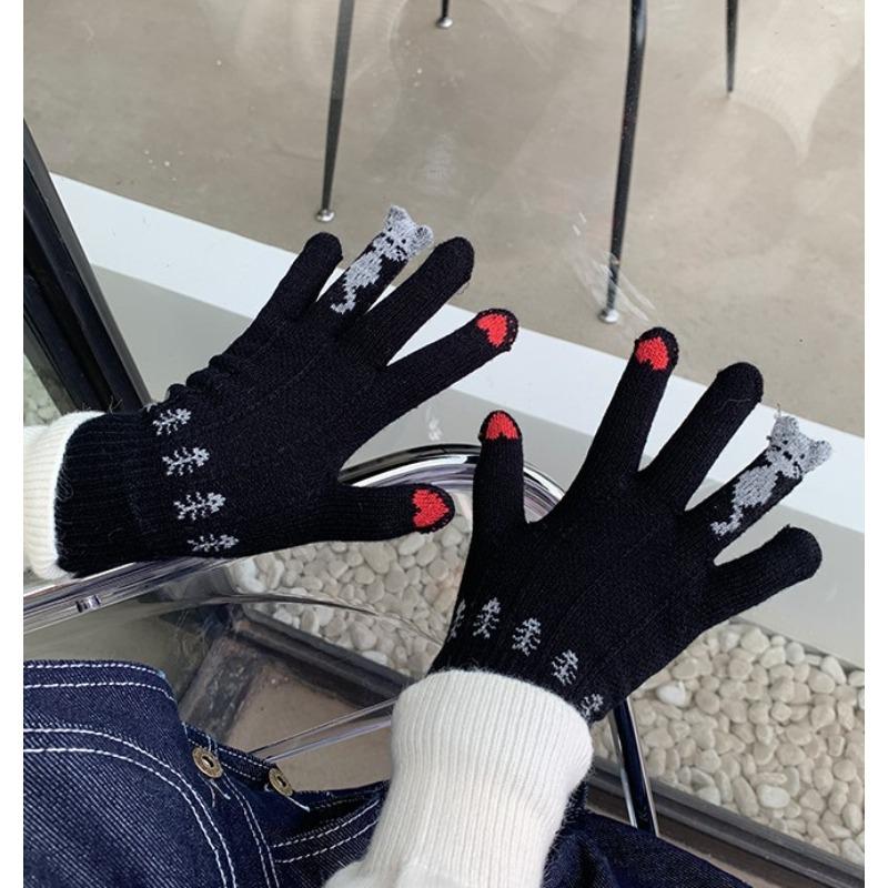Touch Screen Christmas Red Finger Separated Gloves for Girls In Winter  Cute Korean Version Thickened Plush for Cycling Warm Winter Trend