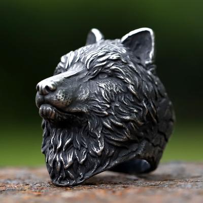 NIEUWE 316L Roestvrij Staal Viking Wolfskop Ring voor Mannen Scandinavische Dierensieraad Amulet Cadeau