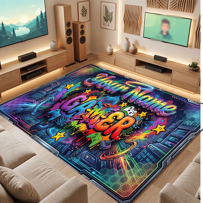 Decorative Artwork Theme Crystal Velvet Floor Rug Personalized Custom Name Text Warm Carpet Home Decoration