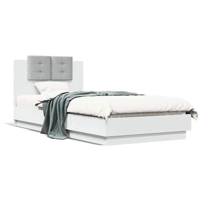 VidaXL Bed Frames with Headboard, Single Bed with Slat Base, Adult Bedroom Bed, Modern, White 90x200 Cm Wood 3209940
