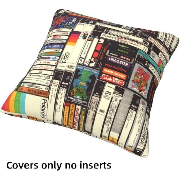Set of 4 Throw Pillow Covers Vintage Music Cassette Tape Sound Magnetic Tape Vinyl Records Symbol Decorative Pillow Cases Home Decor 18x18 inches