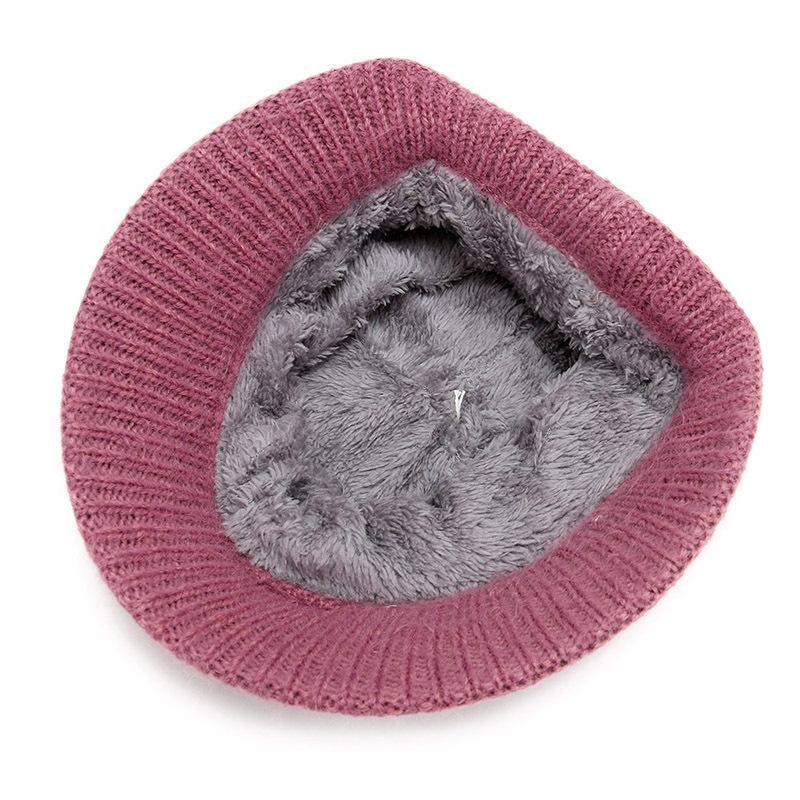 Autumn and winter new wool hat women's middle-aged and elderly velvet warm pullover hat outdoor sports warm knitted mother hat