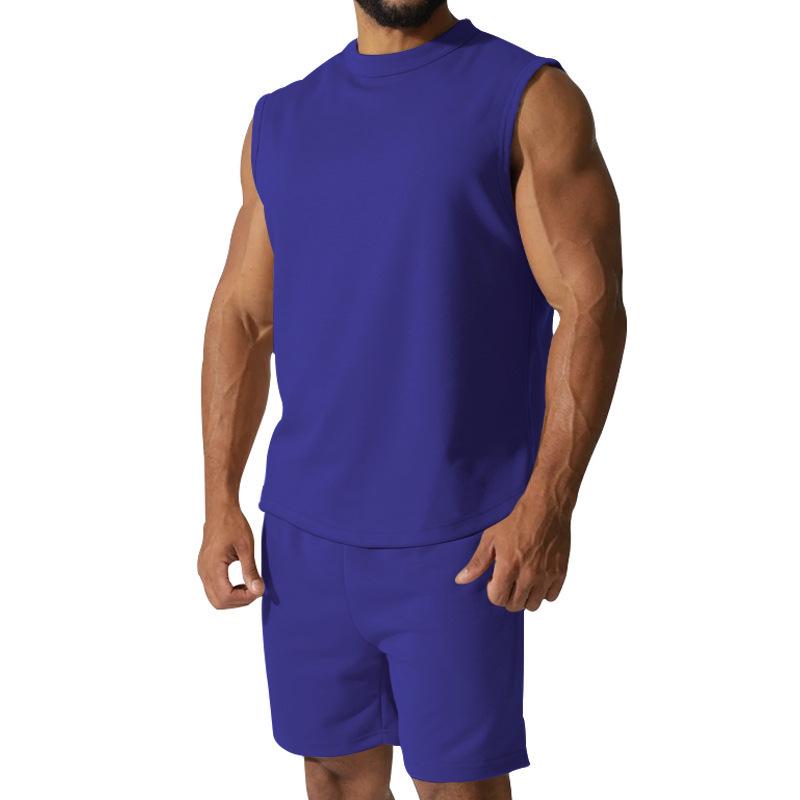 Men's Summer Sleeveless Sports Set: Casual Solid Color Tank Top & Shorts