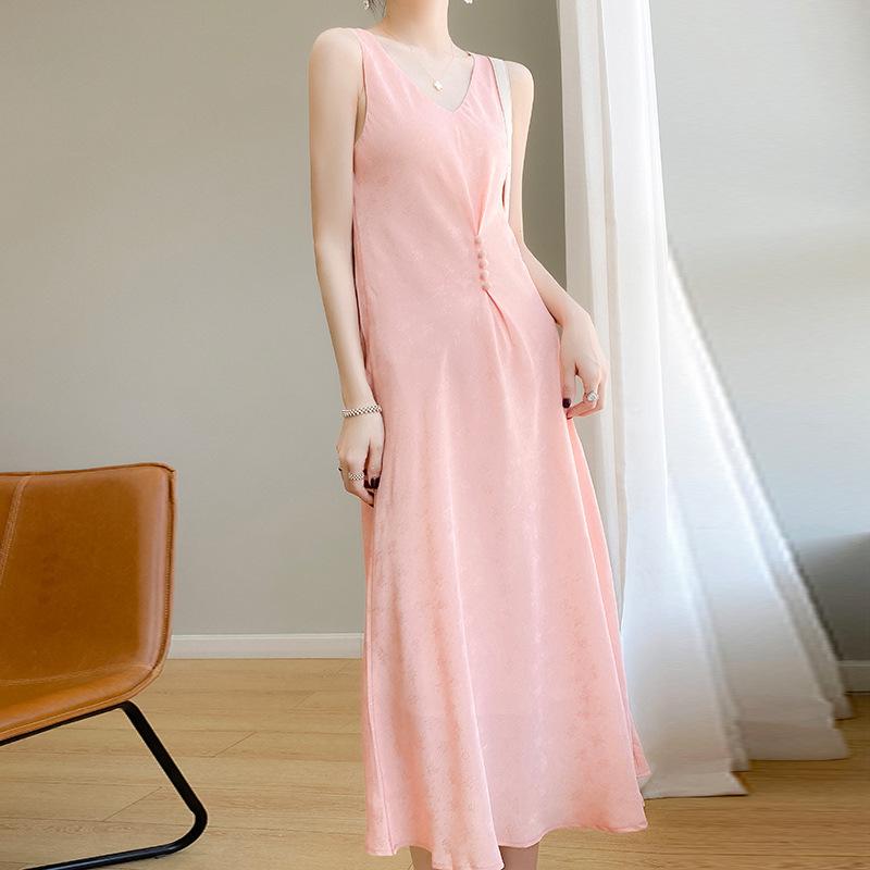 Sukienka z wysokiej klasy kwasu octowego w stylu light luxury dla kobiet na lato Nowa seksowna sukienka na ramiączkach z wysokiej półki Wygodna i modna Wszechstronna sukienka midi