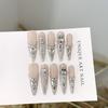 1PC Long, pointed silver cat-eye press-on nails; fully handmade; ultra-sparkly, fully rhinestone-encrusted false nail tips.