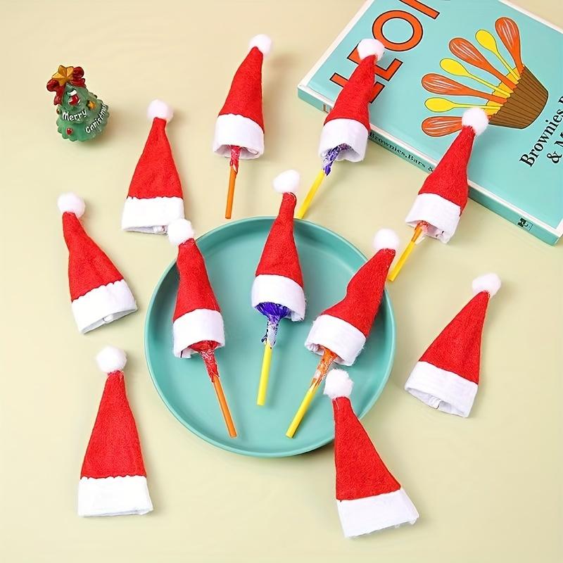 10/30/50pcs Mini Christmas Decor Hats Red Mini Christmas CapWine Bottle Santa Cap Cutlery Holder for New Year Decor Party Gifts