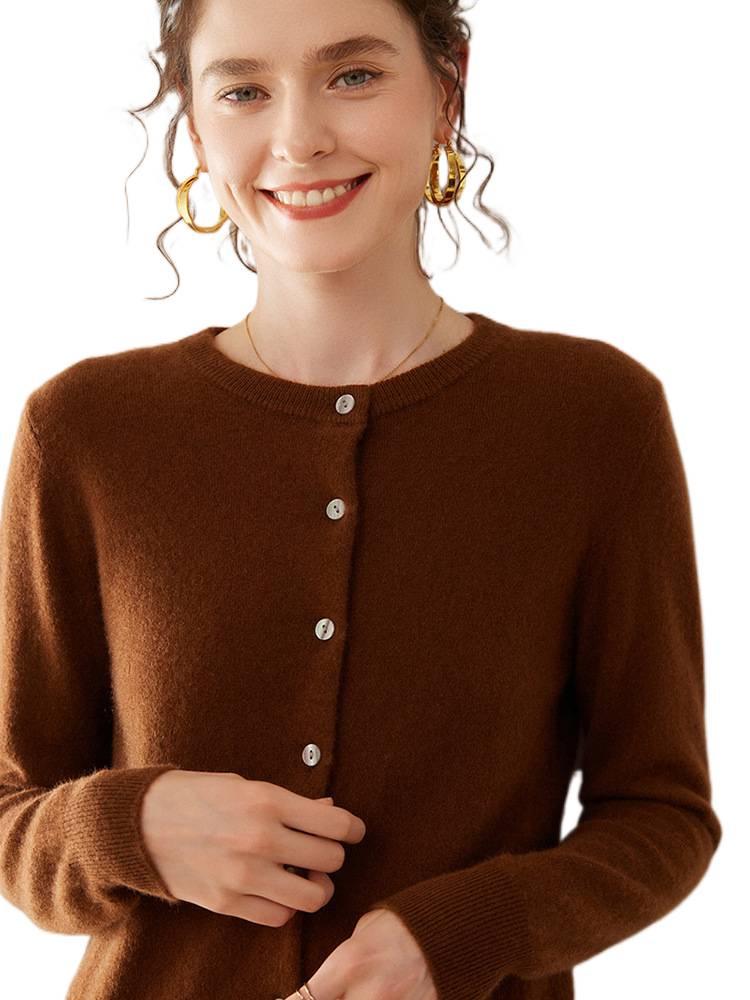 Damen Kaschmir Rundhals Einreiher Cardigan Pullover - Mittel-Dick - Frühling/Herbst