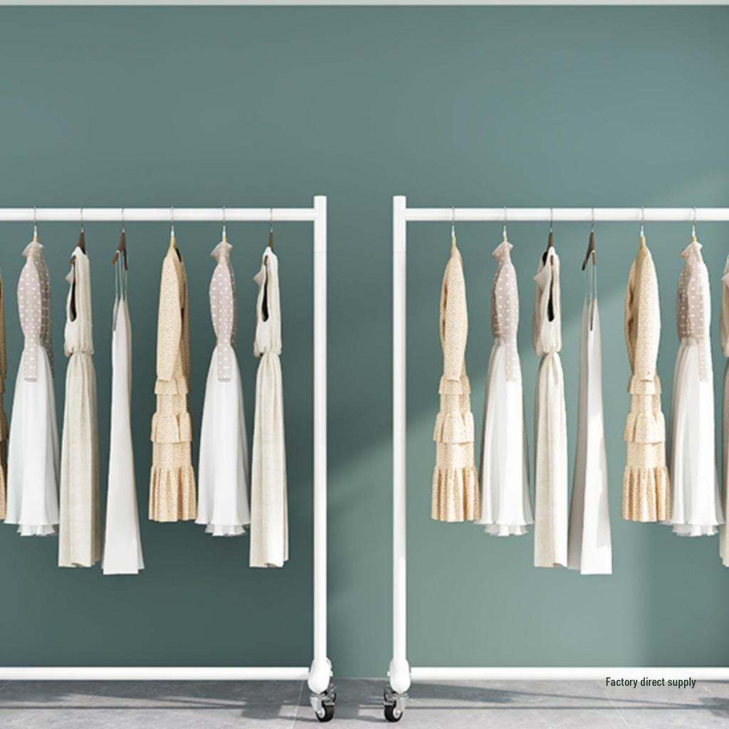 Adjustable Floor-Standing Clothing Rack with Wheels for Women's and Children's Wear