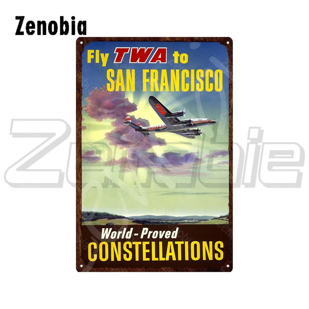 Vintage Travel Tin Sign  Surf Dive Ski  The New Yorker Metal Poster Plate  Decorative Iron Wall Art for Home Decor