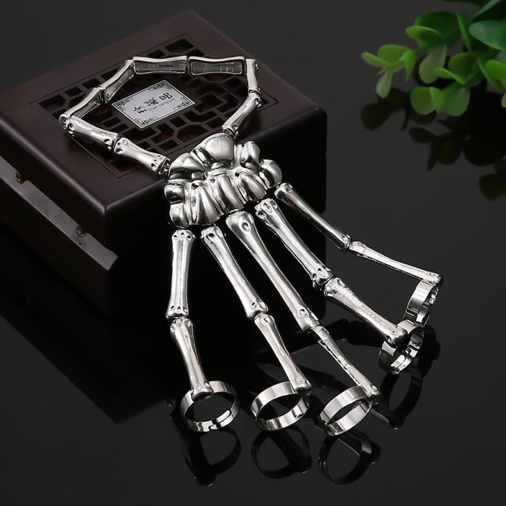 Adjustable Skull Bone Bracelet Retro Texture Halloween Hand Chain Gothic Finger Bangle Cosplay