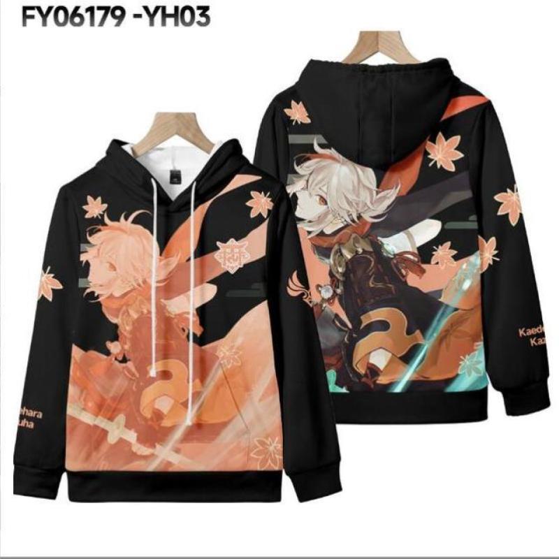Genshin Impact Kaedehara Kazuha Cosplay Costume Unisex 3D Hoodie Zipper Hooded Sweatshirt Casual Sportswear Streetwear Clothes