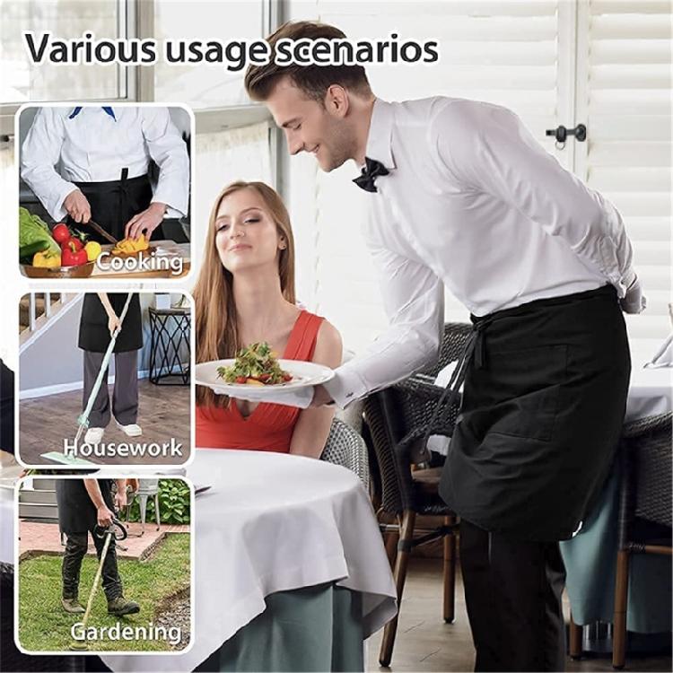 Waitress Aprons with 3Pocket Waist Aprons Commercial Waiter Half Apron with Extra Long Straps for Restaurant Server Work