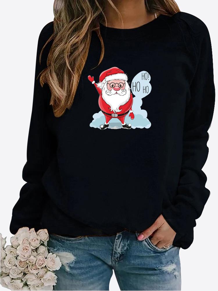Autumn New Sweater Women Winter Long Sleeved Casual Round Neck Black Cats Printed Loose Sweatshirt Tops & Blouses Plus Size T-shirts