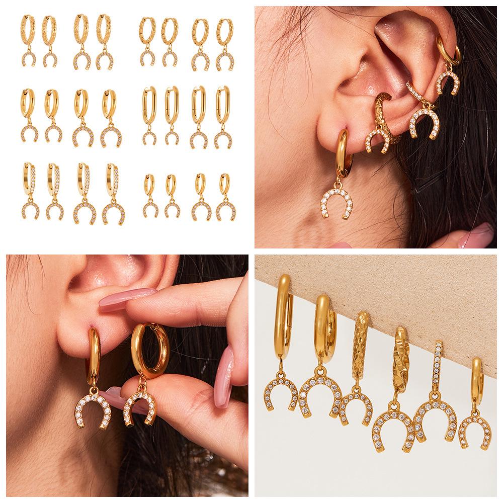 Oumaijia Diamond Horseshoe Buckle Ear Cuffs: Trendy Stainless Steel Earrings