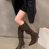 Coffee color pile beautiful autumn and winter pointed high heels knight boots women's boots thin long boots rad boots long boots
