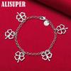 925 Sterling Silber Fünf Glücksklee Blumen Anhänger Armband Schmuck