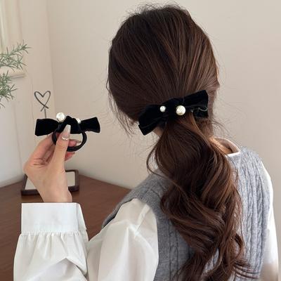 Französische Retro Samt Perle Schleife Bananenklemme Herbst und Winter Elegant und Stilvoll Haarschmuck