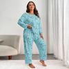 Frühling Herbst Übergröße 5XL Damen Blumenmuster Pyjama Set Zweiteilige Nachtwäsche Loungewear Kurzarm Oberteil und Hose Pyjama Damen Pijama Homewear