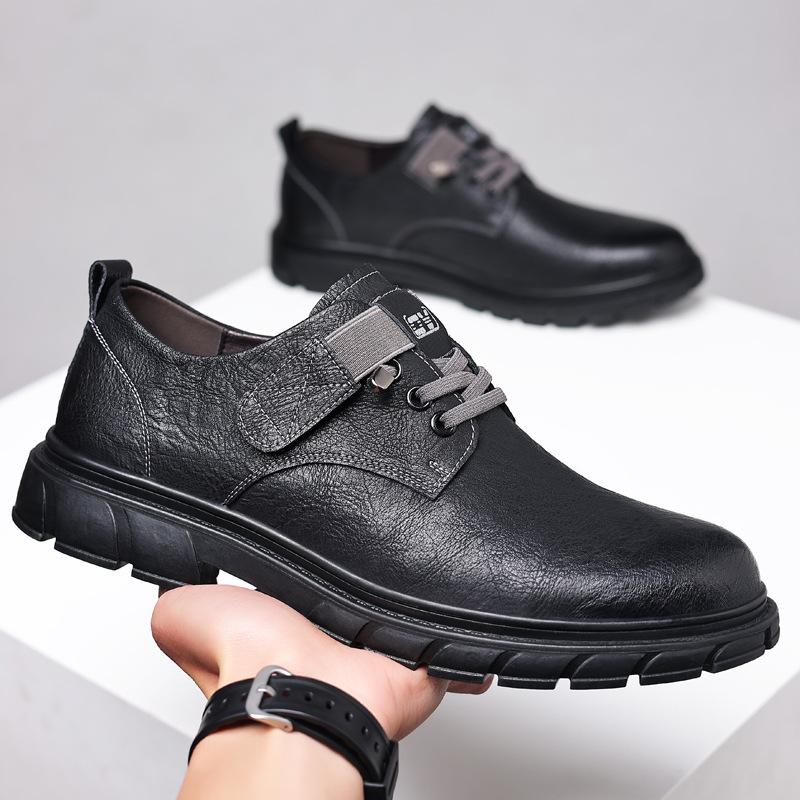 

2025 new men s shoes retro men s business leather shoes foot cover platform trend leather shoes 38 чёрный