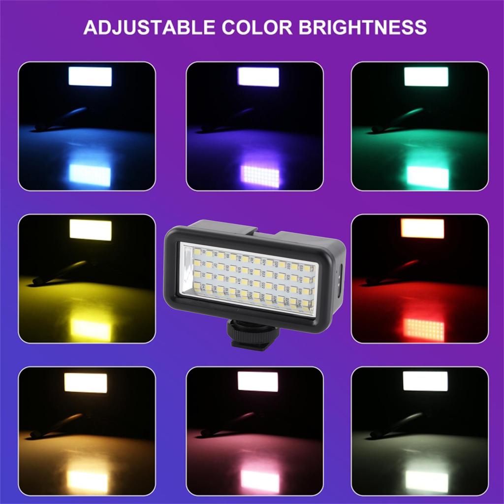 40m Underwater Fill Light IPX8 Water Resistant 40LED Diving Light with 8pcs Color Filters 6000 6500K Magnetic Charging