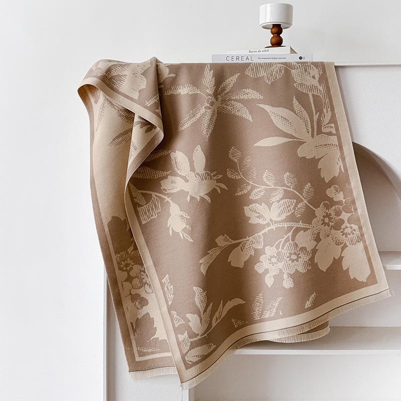 Girl Wind Forest Leaves Contrasting Colors Double-Sided Imitation Cashmere Scarf Winter Advanced Feeling Warm